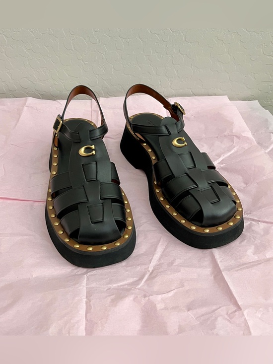 Coach Shoes - Coach Vivienne Fisherman C Studded Black Leather Sandals